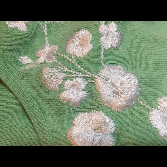 Mint green cardigan w white embroidered detail XS - Picture 6 of 8